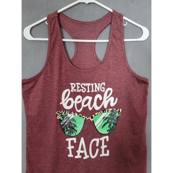 Womens Graphic Tank-Top Tee- Resting Beach Face- Funny- Size Medium - Picture 3 of 6